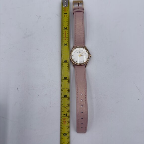 Skagen Denmark Quartz Womens Watch Pink Leather Band Silver Crystals 347SGL1 - Picture 5 of 16